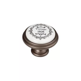   P77.00.Q3.G7G Barna-"Vintage" gomb, 35MM fém-porcelán fogantyú