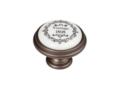 P77.00.Q3.G7G Barna-"Vintage" gomb, 35MM fém-porcelán fogantyú