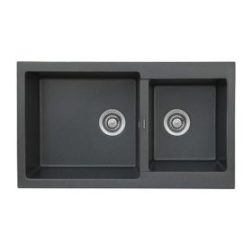   2mély PYRAMID mosogató 50*85 szürke KEVMIL silgranit, szifonnal