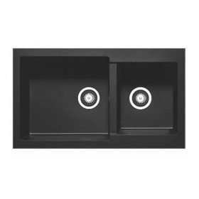   2mély PYRAMID mosogató 50*85 fekete KEVMIL silgranit, szifonnal