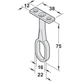   rúdtartó ovális rúdhoz L:75mm fekete felső függesztésű