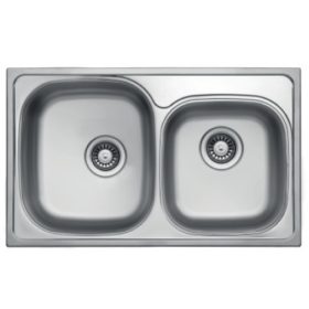   2mély mosogató szifonnal KM 860 × 500 C fém, csaplyuk nélkül, szifonnal