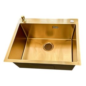   1 mély szálhúzott fém mosogató 600*500 MEX Gold  + ajándék szappanadagoló
