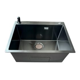   1 mély szálhúzott fém mosogató 600*500 Mex antracit + ajándék szappanadagoló