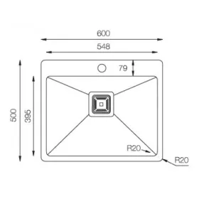   1 mély szálhúzott fém mosogató 600*500 Mex inox + ajándék szappanadagoló